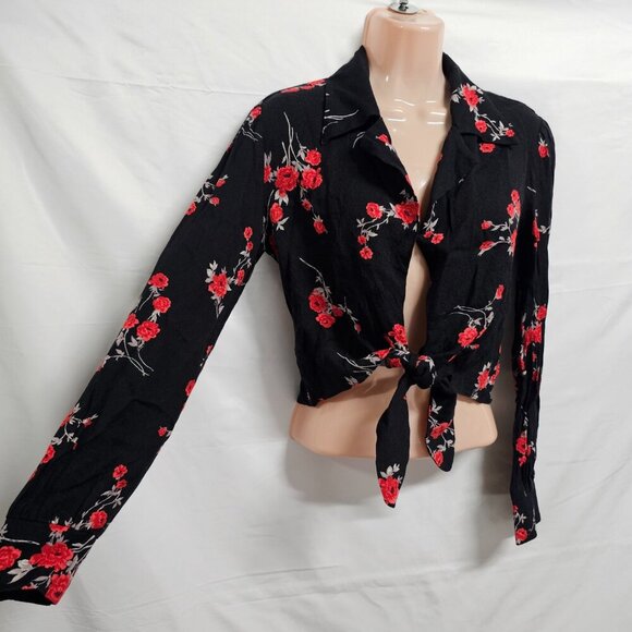 Reformation Black Floral Tie Crop Top Women Size S - Picture 10 of 12